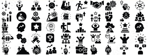 Collection of success and leadership icons representing goals achievements and teamwork