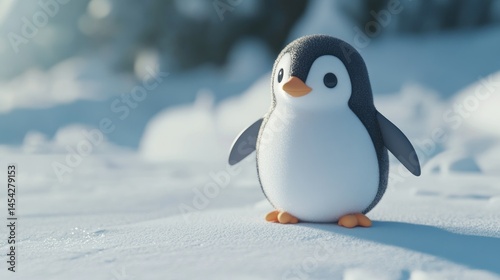 Charming 3D Render of a Stylized Penguin Standing in a Snowy Landscape
