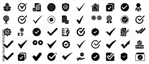 Diverse collection of approved and correct icons in a minimalist and professional style
