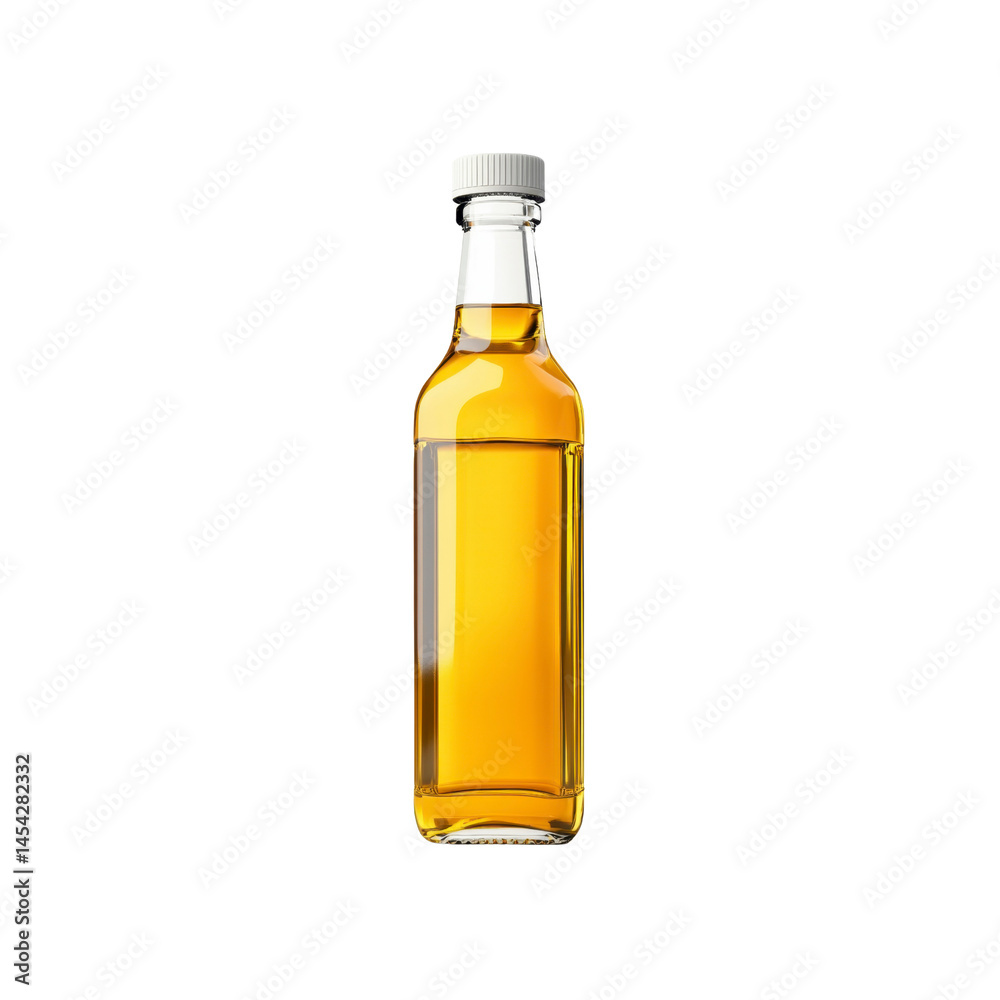 Amber Liquid in Clear Glass Bottle with White Cap Amber Liquid in Clear Glass Bottle with White Cap