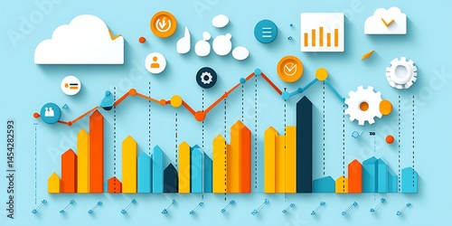 Colorful chart with various elements illustrating data analysis and progress