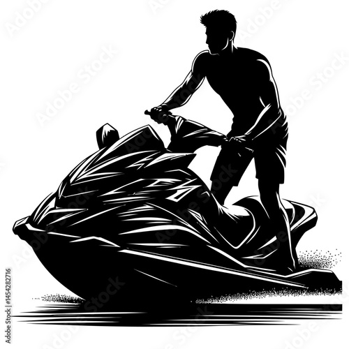 Jet ski rider silhouette black vector on white