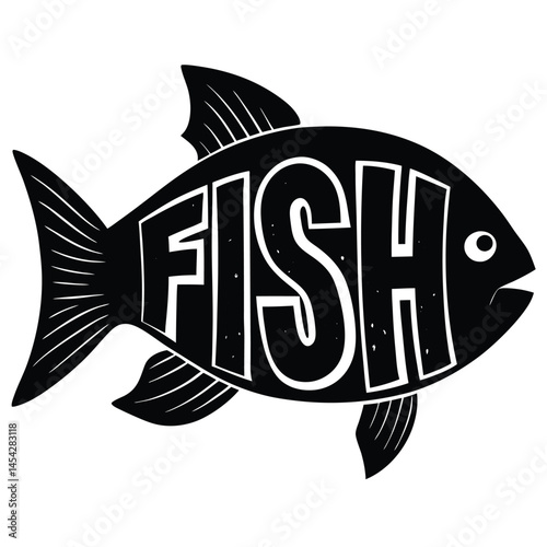 Fish negative space typography black-and-white 