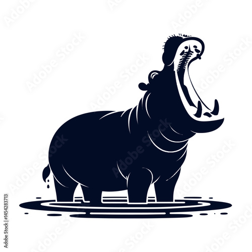 Zoo Hippo Yawn Silhouette White Background Art