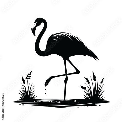 Flamingo Standing One Leg Silhouette Zoo Vector