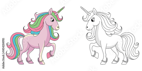 Colorful Unicorn Coloring Page Pair for Kids