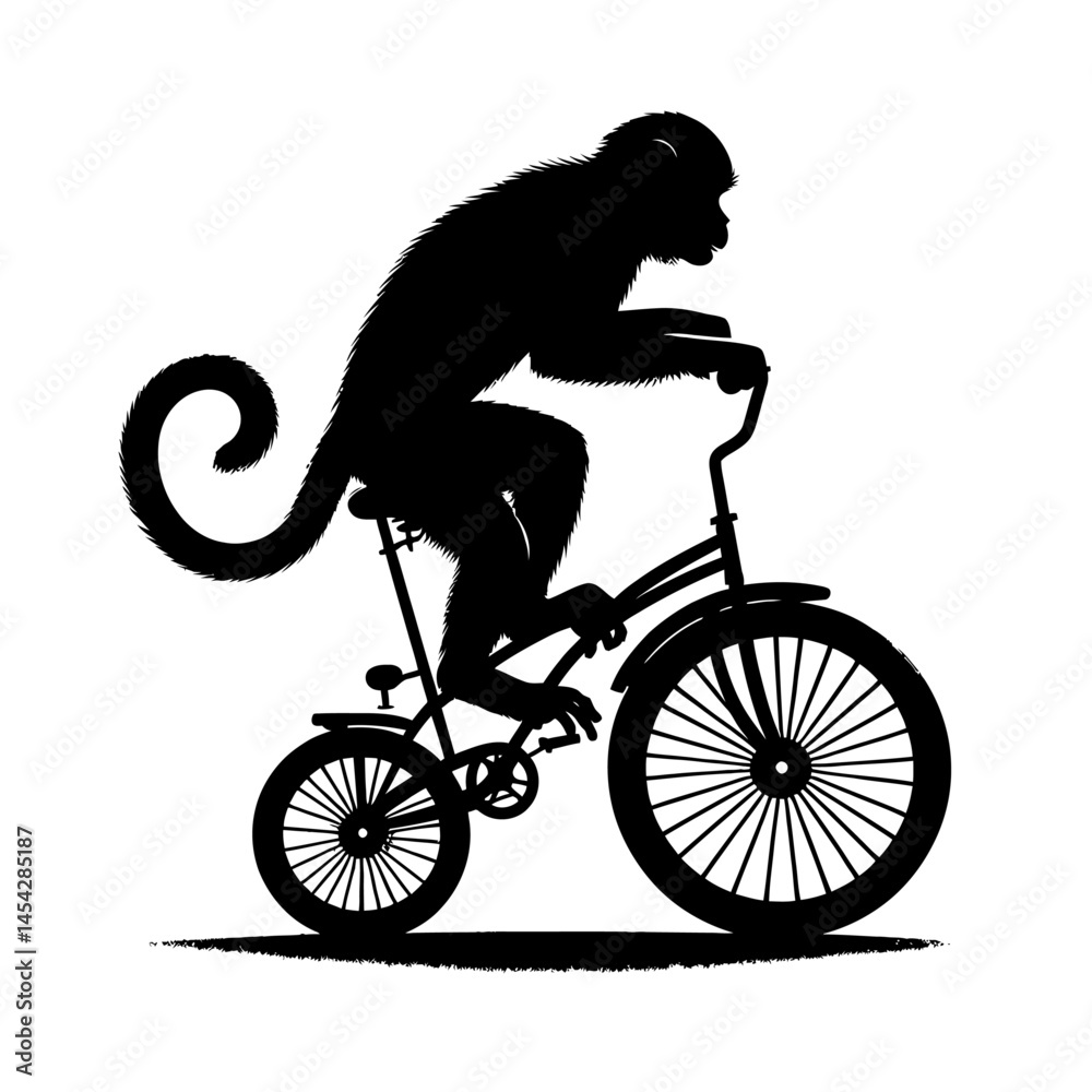 Naklejka premium Monkey Riding Bicycle Circus Silhouette Vector