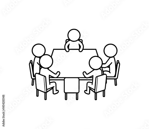 Wallpaper Mural Five stylized figures depicting people sit around a rectangular table Torontodigital.ca