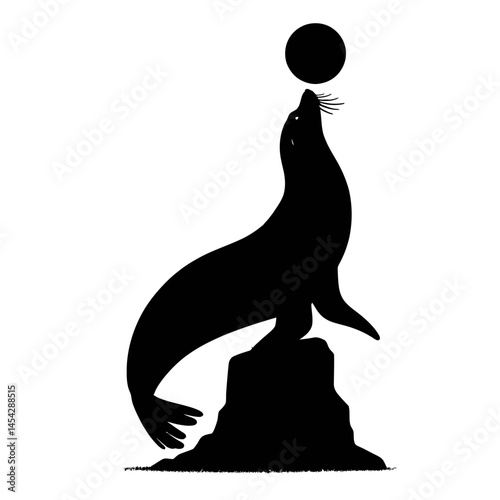 Zoo seal balancing ball show silhouette white isolated vector