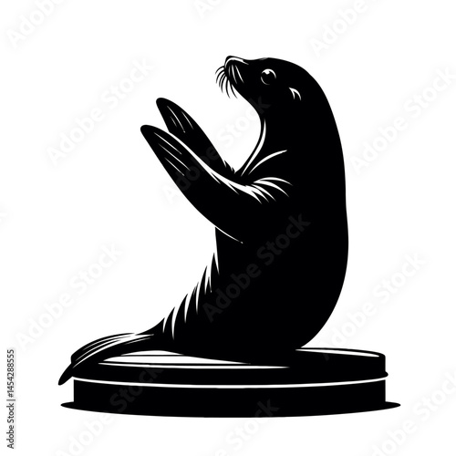Seal clapping flippers silhouette circus act isolated on white