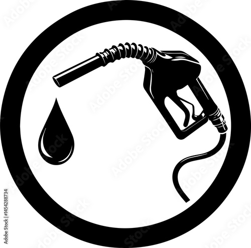 Silhouette of Fuel Pump Nozzle with Oil Drop