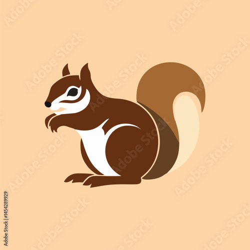 Flat woodland squirrel symbol with a gentle pose and playful character design