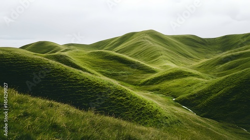 Isolated green grassy hills on a white background, 3D rendering