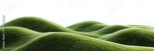 Isolated green grassy hills on a white background, 3D rendering