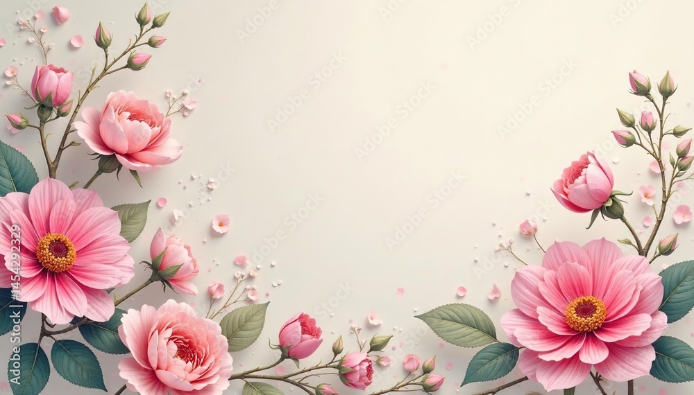 Fototapeta premium Delicate pastel floral tapestry, light background, floral tapestry, detail, craft
