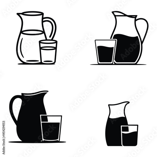 A silhouette of jug and glass icon vector on a white background