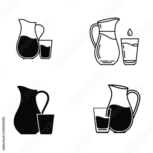 A silhouette of jug and glass icon vector on a white background