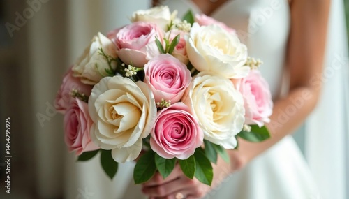 Fototapeta Naklejka Na Ścianę i Meble -  Luxury ivory peonies and blush pink roses bridal bouquet , opulent, ivory