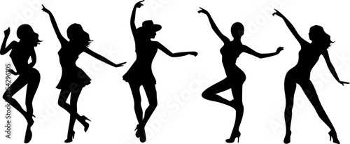 vector silhouettes of dancing girls