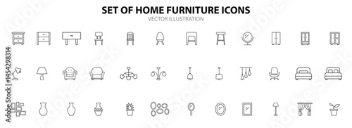 vector illustration of home furniture isolated icon set.