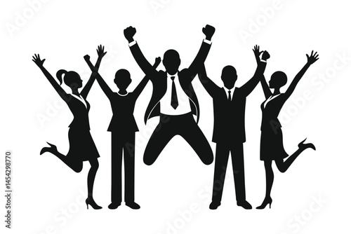 Corporate team celebration silhouette with arms raised success and excitement concept