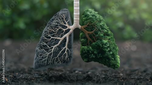 Healthy Lungs versus Unhealthy Lungs: A visual comparison between healthy and unhealthy lungs to promote the importance of lung health, environmental awareness, and well-being.