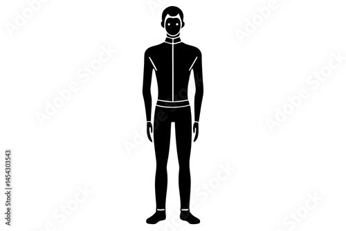 A black 3D businessman silhouette stands with his back to the viewer, a vector illustration of a standing person in a suit