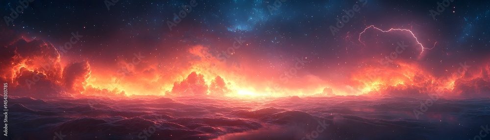 Fototapeta premium Alien Planet s Turbulent Atmosphere with Dramatic Lightning Strikes