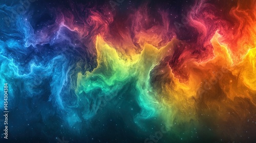 Colorful nebula blues, reds, yellows in a galactic panorama