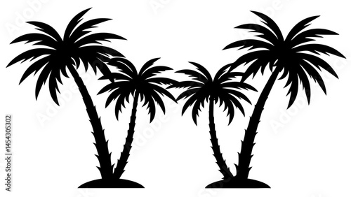 Tropical palm tree vector silhouette. Hand-drawn vector illustration.