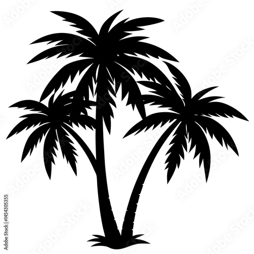 Tropical palm tree vector silhouette. Hand-drawn vector illustration.