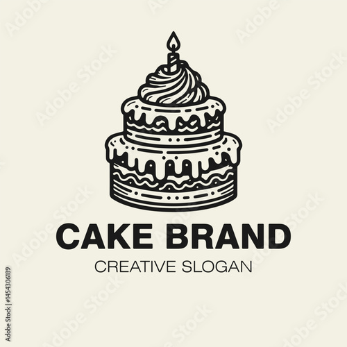 Cake, minimalistic cake shop logo, monochrome vector illustration isolated on light background.