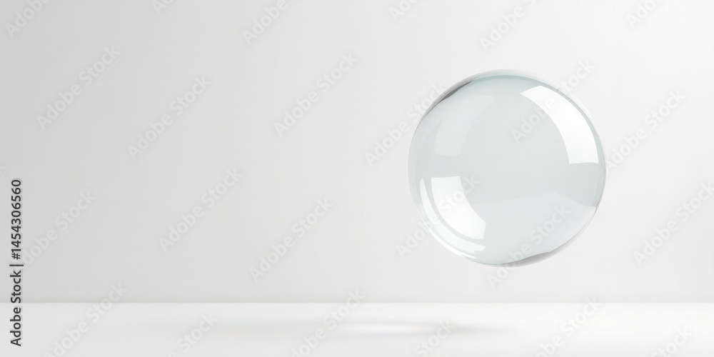 A translucent sphere hovers elegantly above a minimalist white surface, creating a serene and calming visual presentation. A translucent sphere hovers elegantly above a minimalist white surface, creating a serene and calming visual presentation.