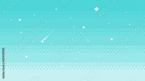 Green Sky with stars.background in pixel art. Vector illustration.	