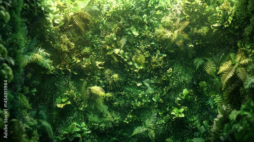 Fototapeta premium Dense green foliage, plant wall, vibrant