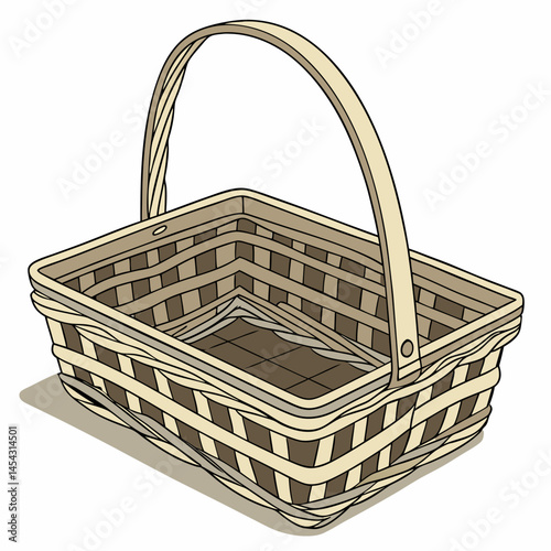 Empty Beige Wicker Basket with Handle for Easter Gifts
