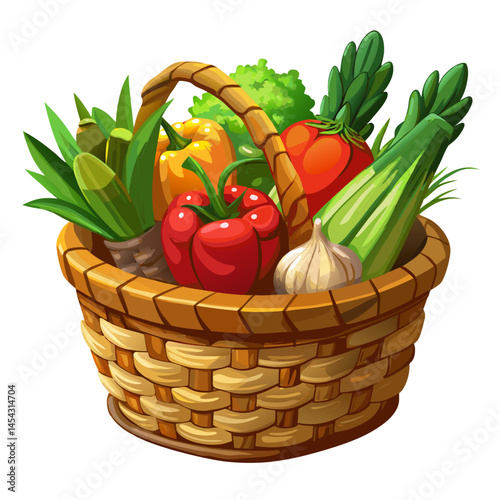 Fresh Organic Vegetables in a Wicker Basket Illustration