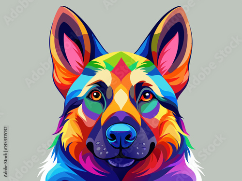 Vibrant Colorful German Shepherd Dog Portrait Abstract Art