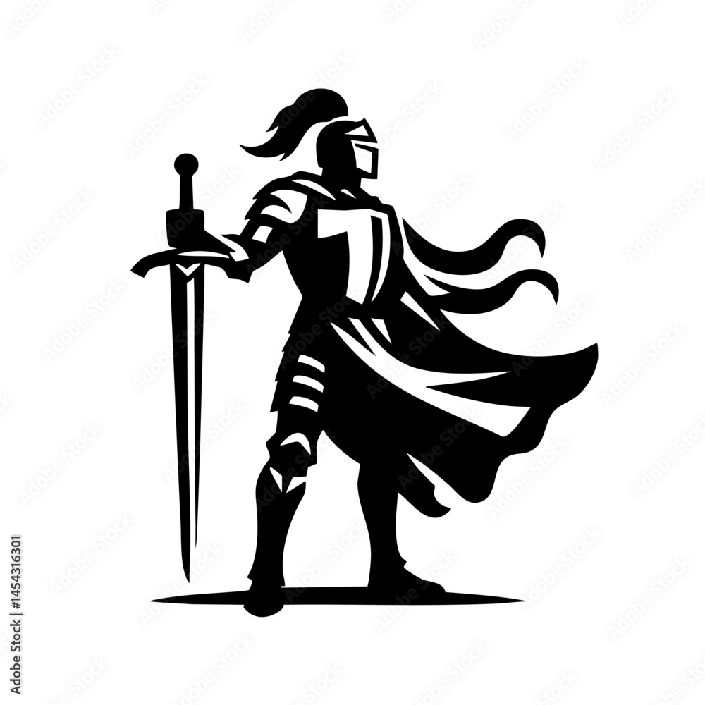 Fototapeta premium Majestic Medieval Knight: A Black and White Masterpiece