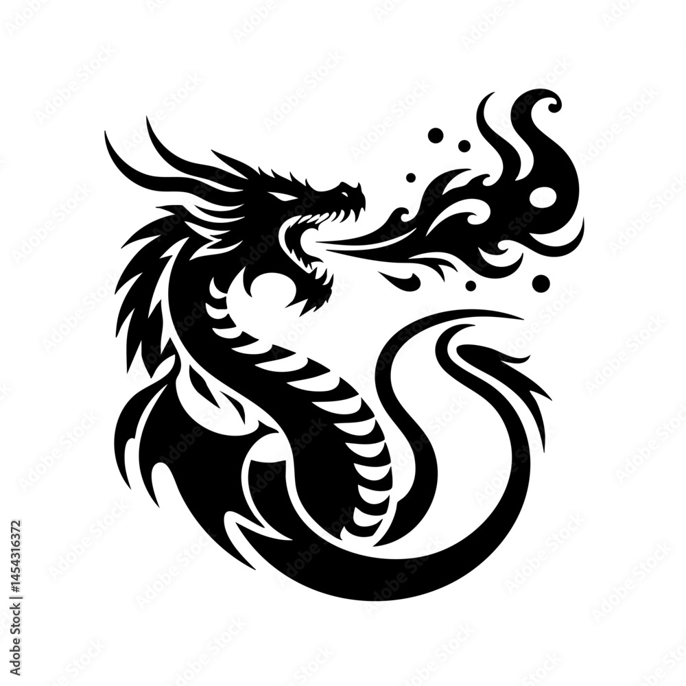 Fierce Black Dragon: Mythical Creature, Tribal Tattoo Design Fierce Black Dragon: Mythical Creature, Tribal Tattoo Design