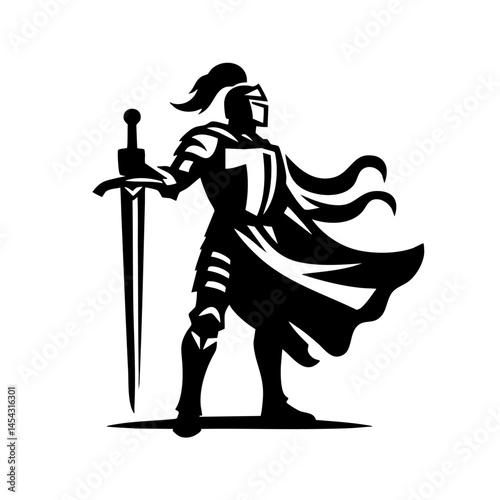 Majestic Medieval Knight: A Black and White Masterpiece