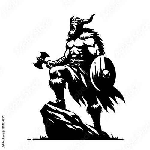 Mighty Viking Warrior: A Black and White Illustration