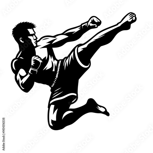 Dynamic Kickboxing Fighter Silhouette: Muay Thai Power and Precision