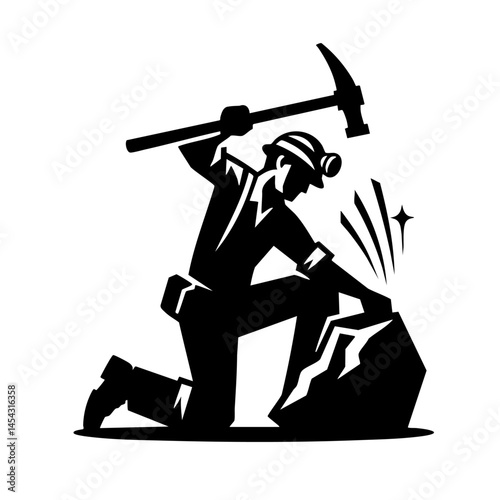 Miner Extracting Coal: Vintage Mining Industry Illustration