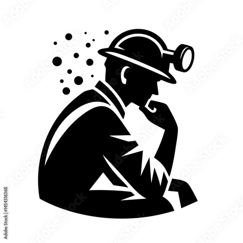 Contemplative Miner: A Black and White Industry Vector Graphic
