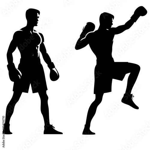Dynamic Boxing Silhouettes: Powerful Athletes in Action