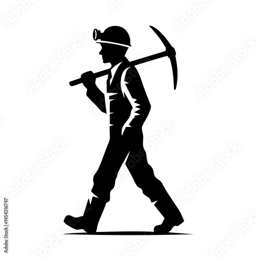Silhouette of a Miner Walking with Pickaxe: Industry, Labor, and Extraction