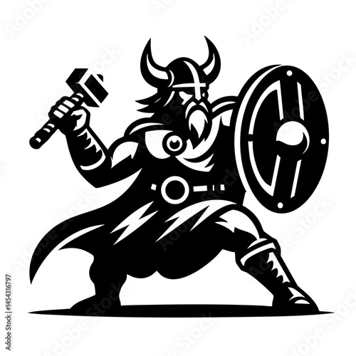 Mighty Viking Warrior with Hammer and Shield: Norse Mythology Art
