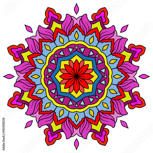 abstract mandala flower, vintage decorative elements. Oriental pattern, vector illustration. Islam, Arabic, Indian, Moroccan, Spain, Turkish, Pakistan, Chinese, mystic, ottoman motifs. Colorful