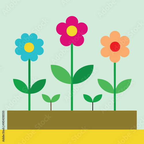 Flower bed with 4 types of flowers. 